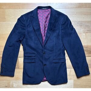 Velour Blazer Sport Coat Men 38L Navy Blue 2 Button Paisley Lining Altamoda